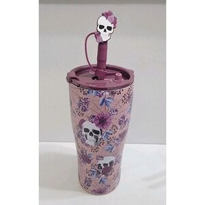 Skulls‎ Spiderwebs Purple Florals Halloween Stainless Steel Tumbler 20 Oz